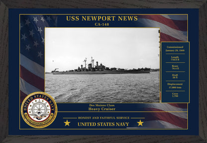 USS Newport News CA-148 Framed Patriotic Photo