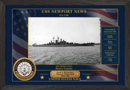 USS Newport News CA-148 Framed Patriotic Photo
