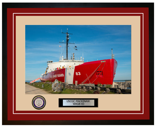 USCGC MACKINAW WAGB 83 Framed Coast Guard Ship Photo Burgundy 62WAGB83