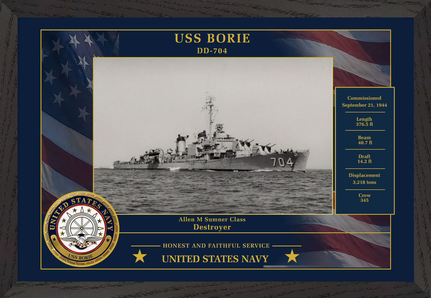 USS Borie DD-704 Framed Patriotic Photo