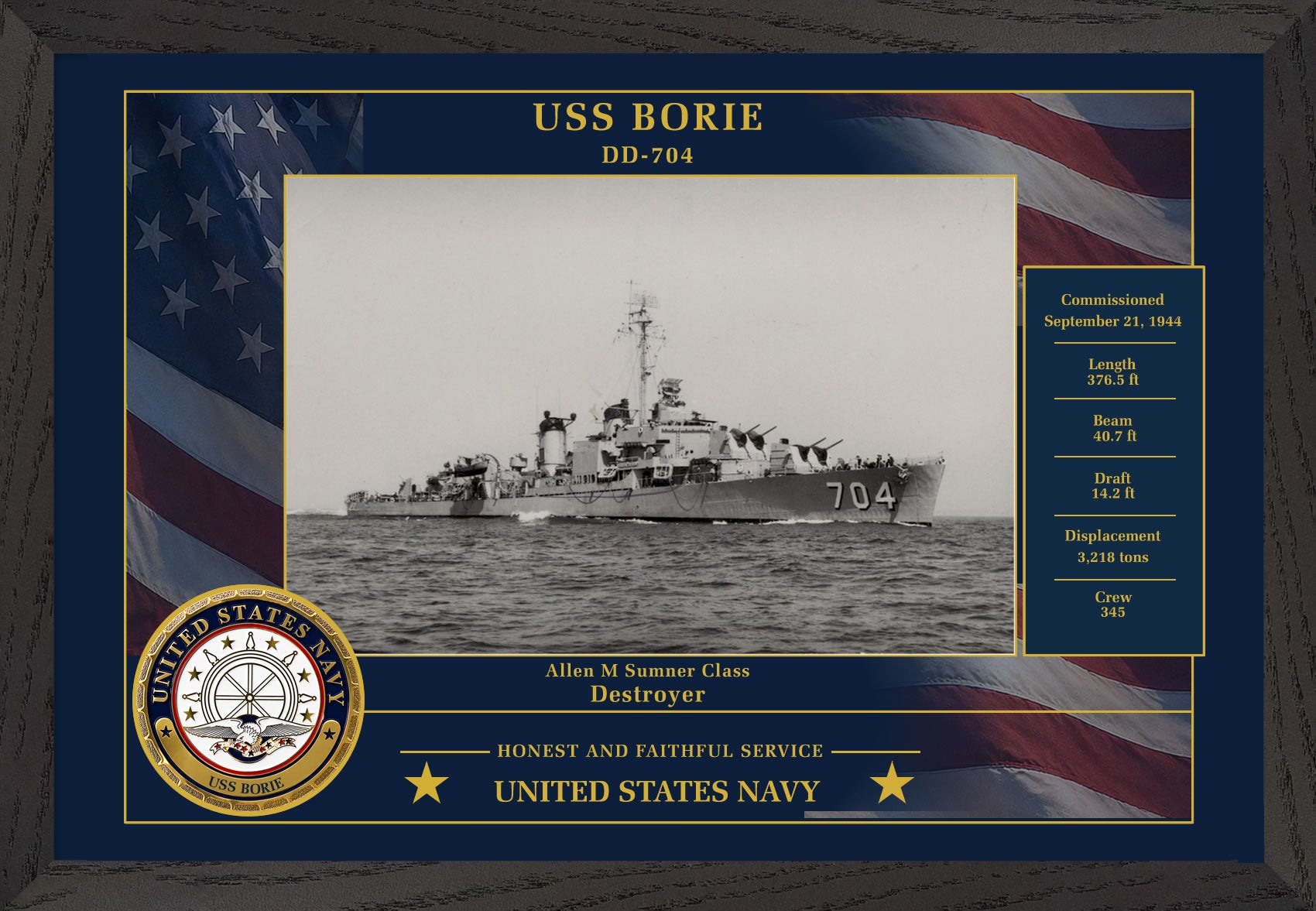 USS Borie DD-704 Framed Patriotic Photo