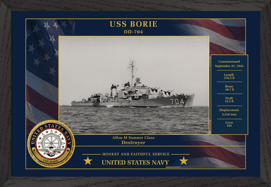 USS Borie DD-704 Framed Patriotic Photo