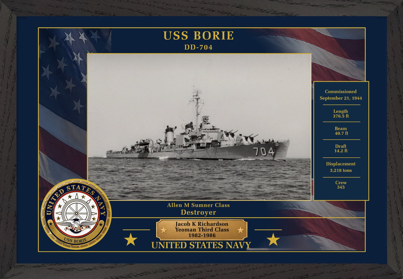 USS Borie DD-704 Framed Patriotic Photo