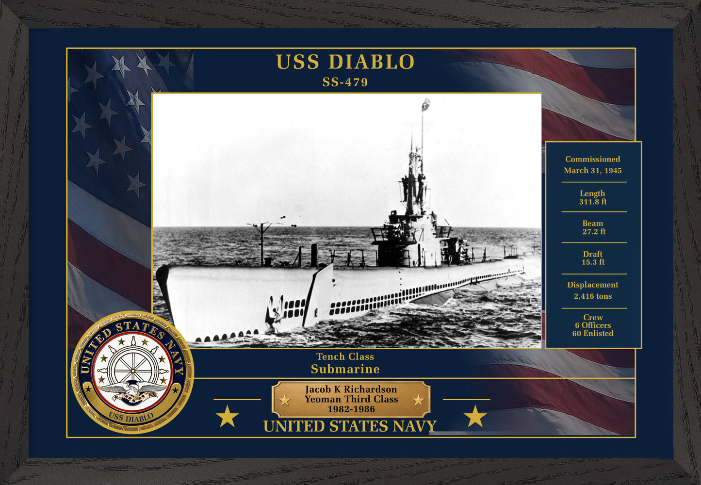 USS Diablo SS-479 Framed Patriotic Photo
