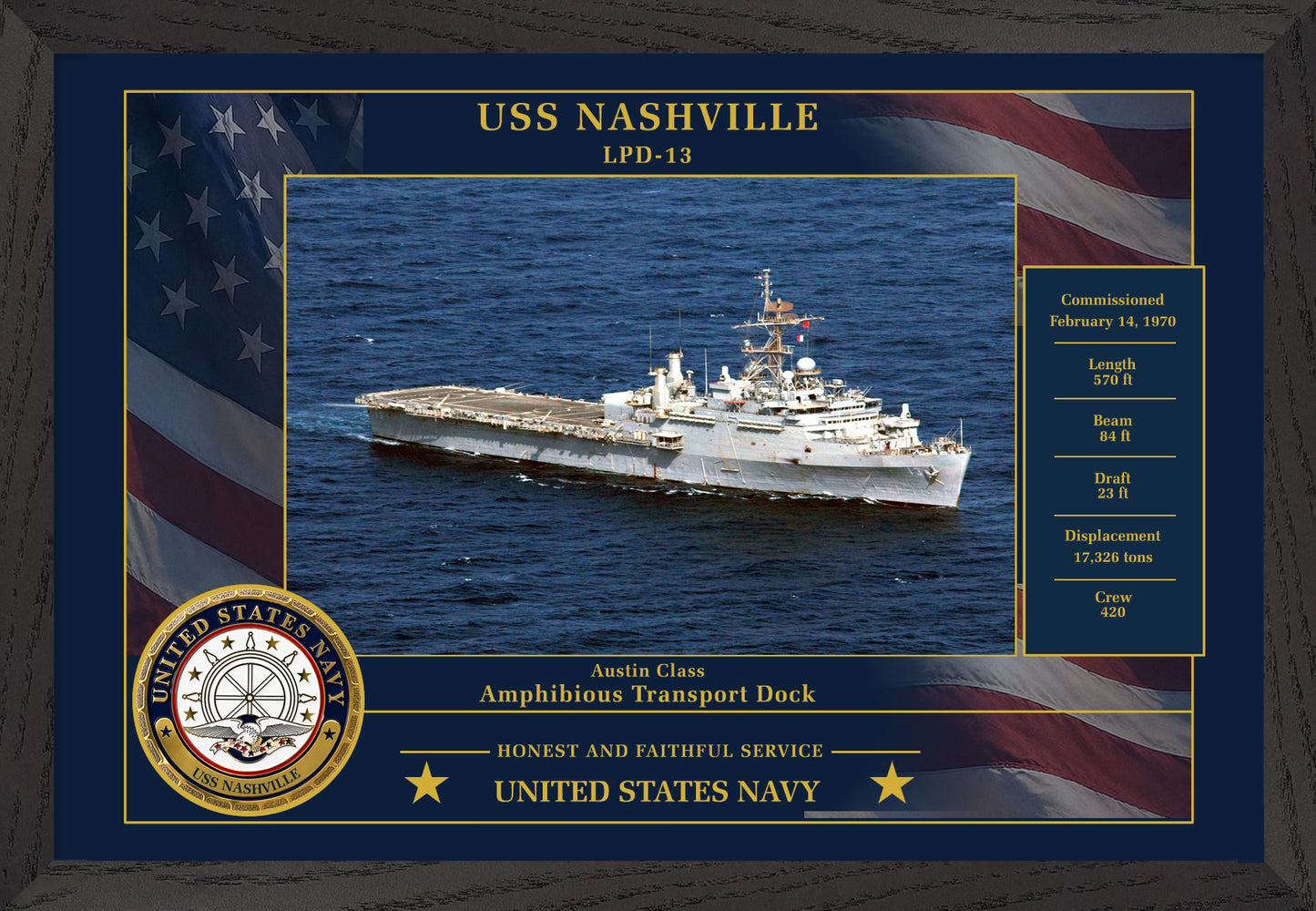 USS Nashville LPD-13 Framed Patriotic Photo
