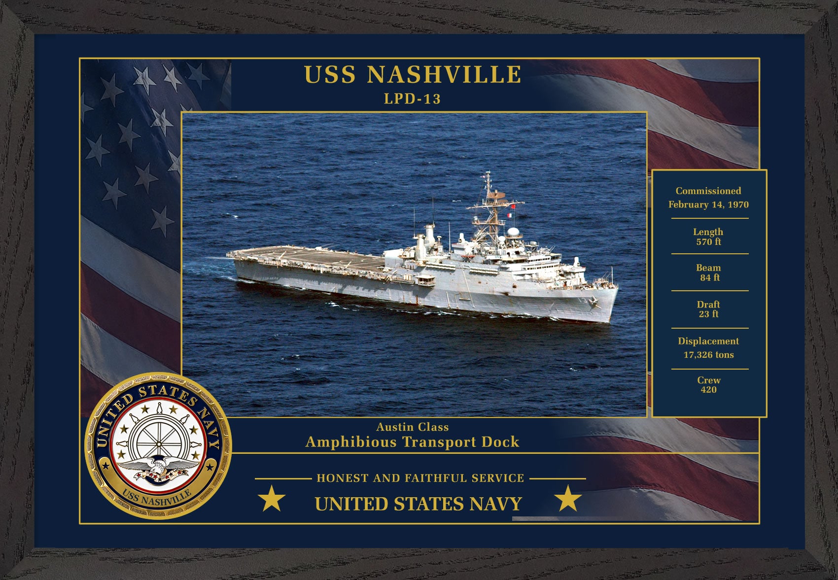 USS Nashville LPD-13 Framed Patriotic Photo