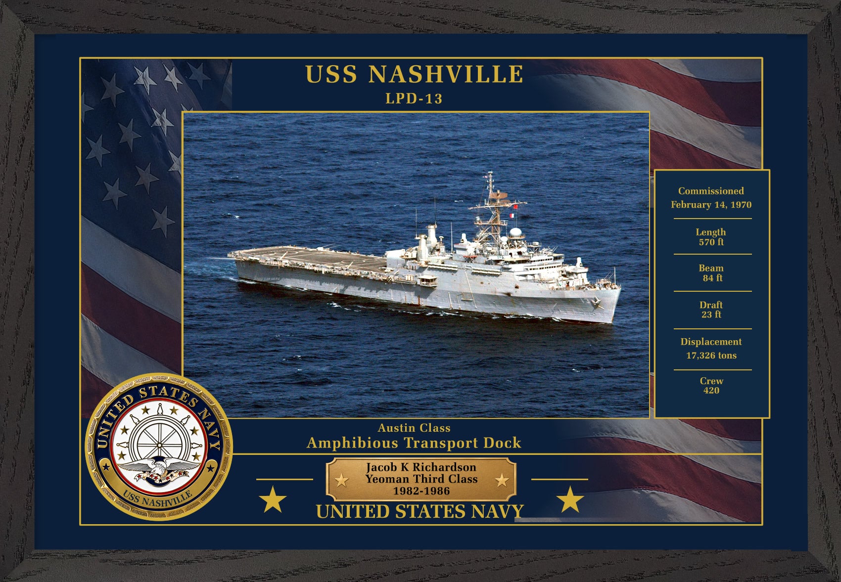 USS Nashville LPD-13 Framed Patriotic Photo