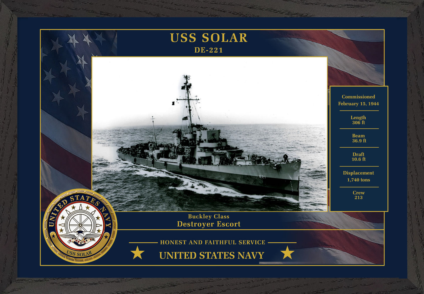 USS Solar DE-221 Framed Patriotic Photo