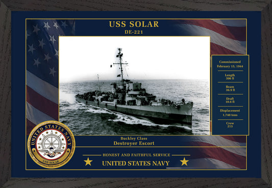USS Solar DE-221 Framed Patriotic Photo