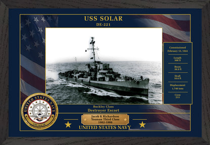 USS Solar DE-221 Framed Patriotic Photo