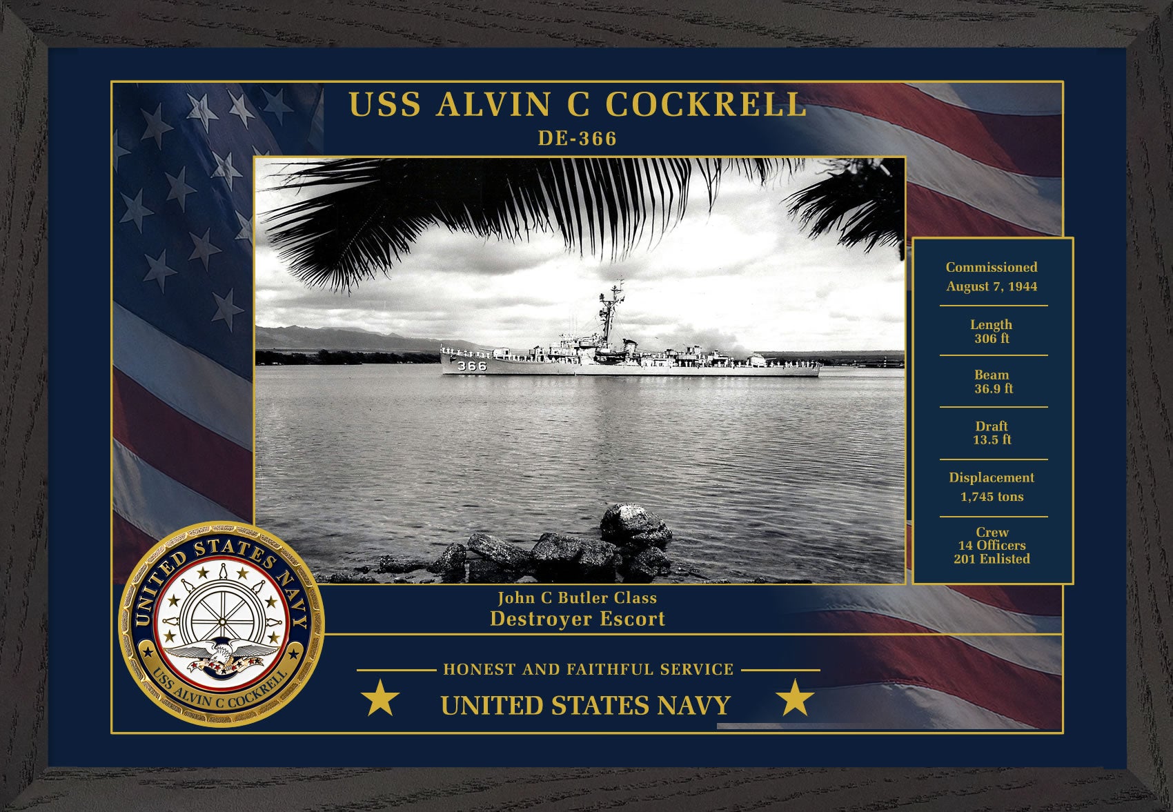 USS Alvin C Cockrell DE-366 Framed Patriotic Photo