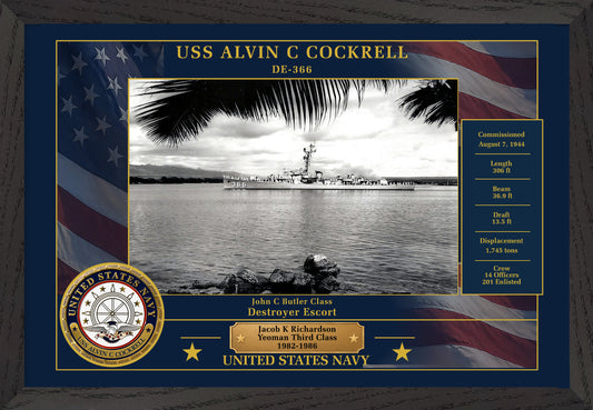 USS Alvin C Cockrell DE-366 Framed Patriotic Photo