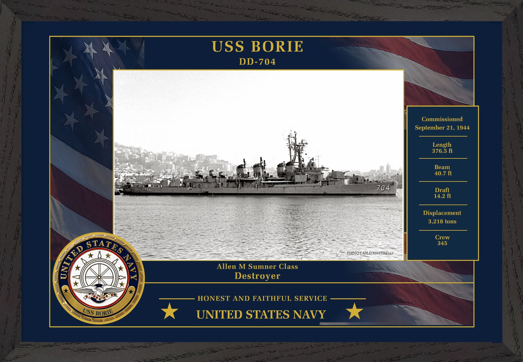 USS Borie DD-704 Framed Patriotic Photo