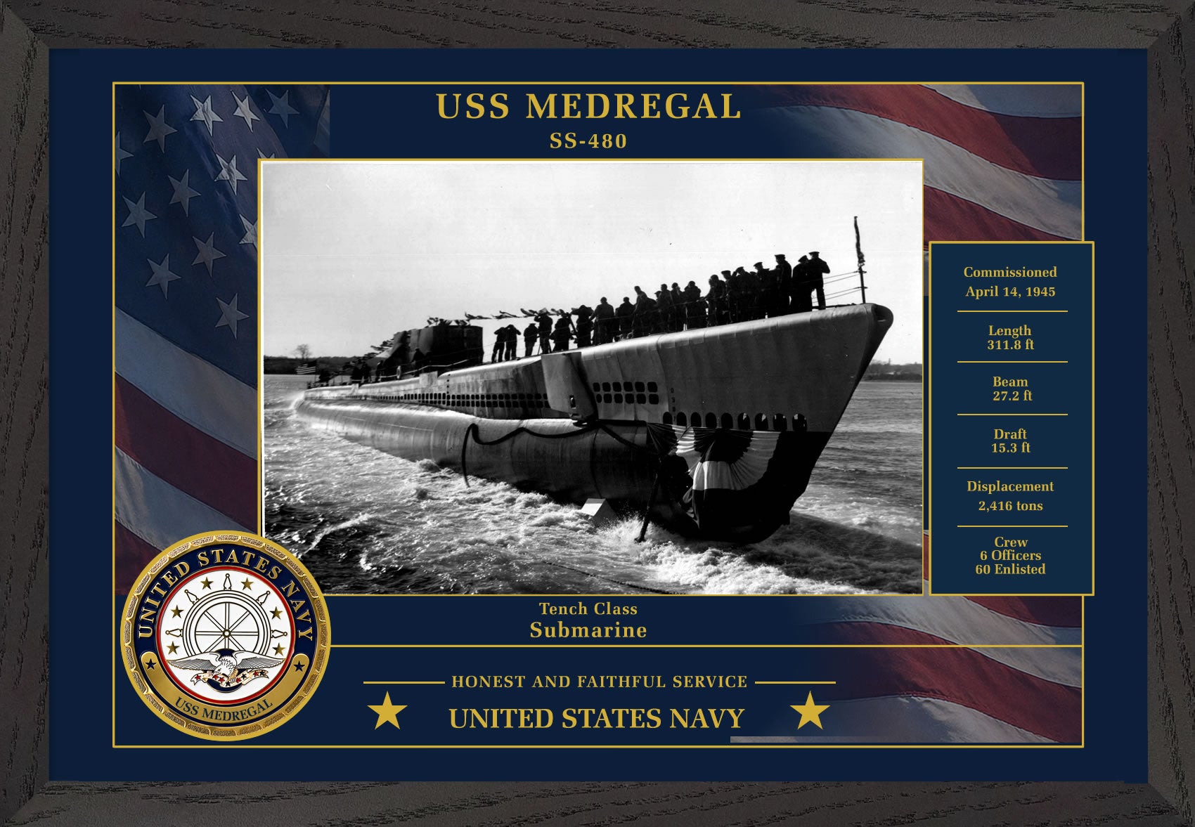 USS Medregal SS-480 Framed Patriotic Photo