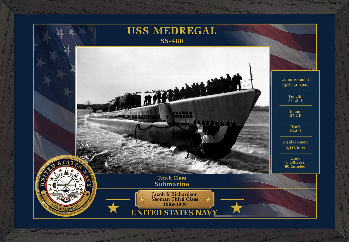 USS Medregal SS-480 Framed Patriotic Photo