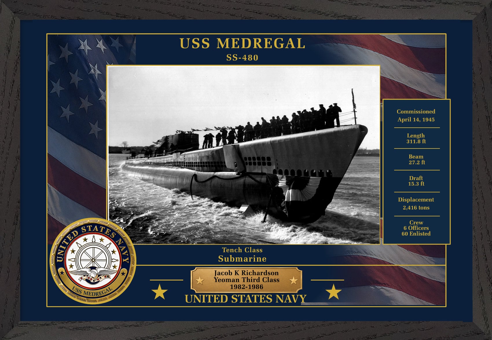 USS Medregal SS-480 Framed Patriotic Photo