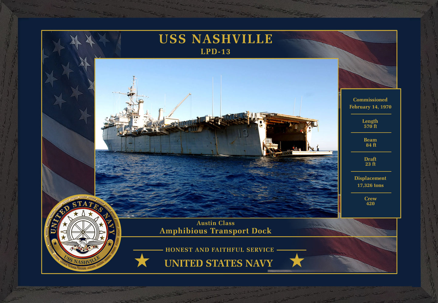 USS Nashville LPD-13 Framed Patriotic Photo