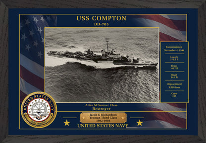 USS Compton DD-705 Framed Patriotic Photo