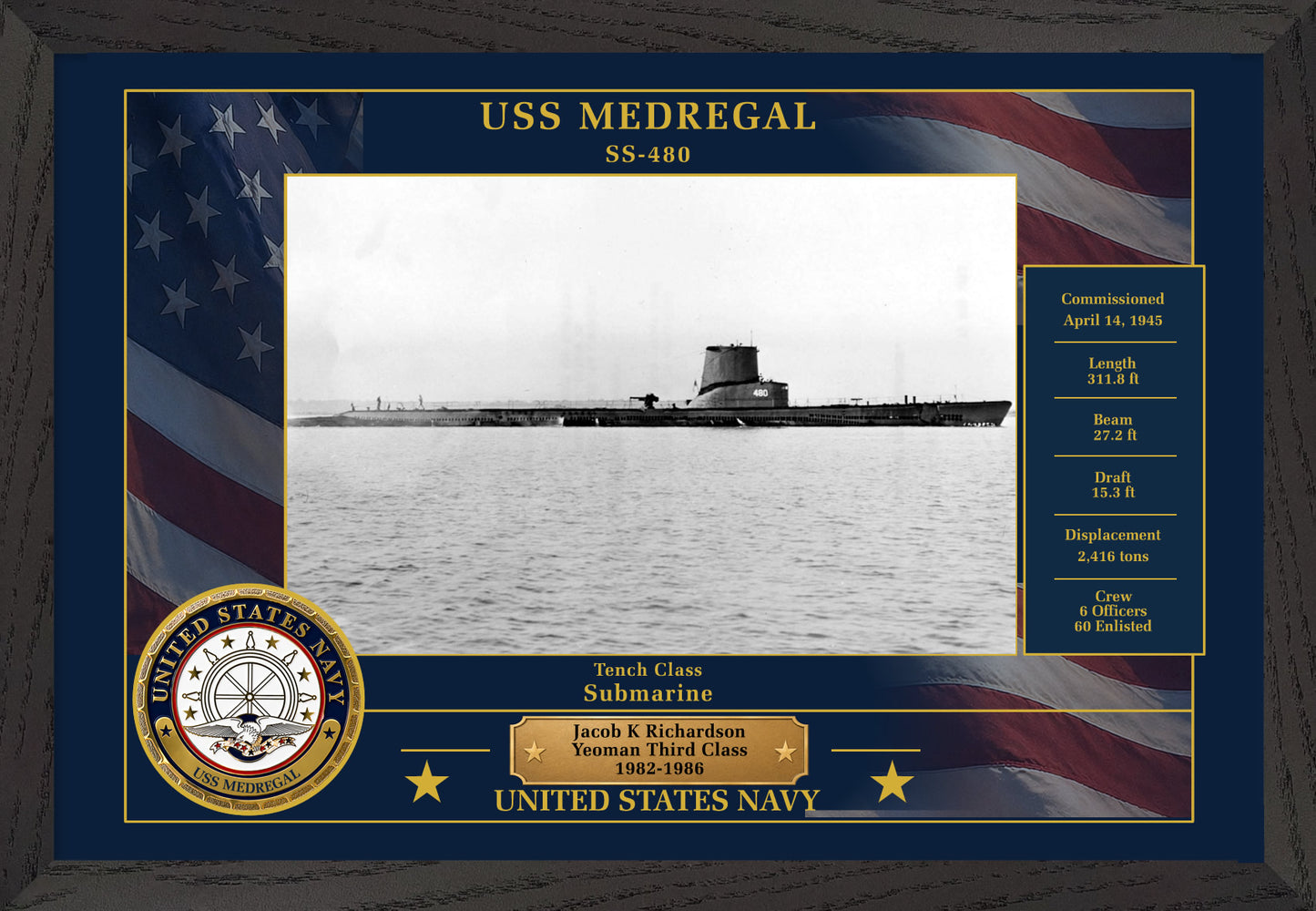 USS Medregal SS-480 Framed Patriotic Photo