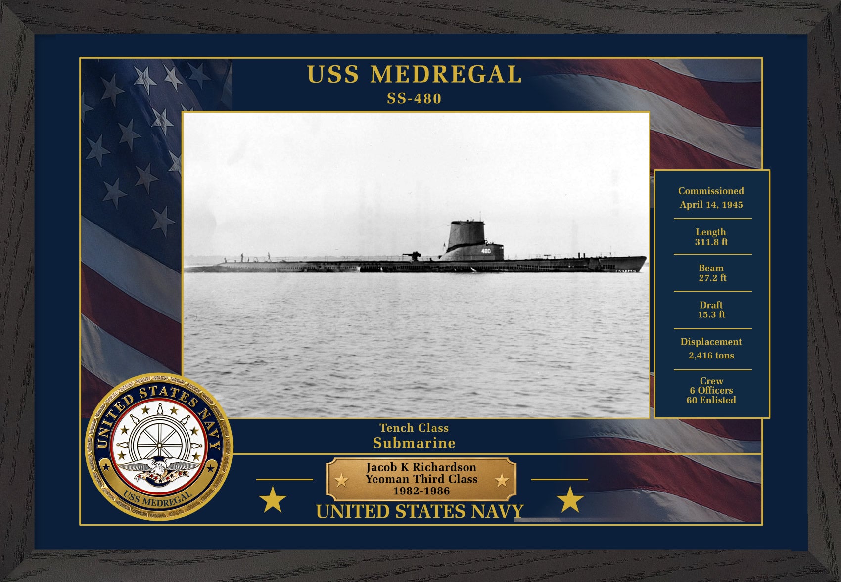 USS Medregal SS-480 Framed Patriotic Photo