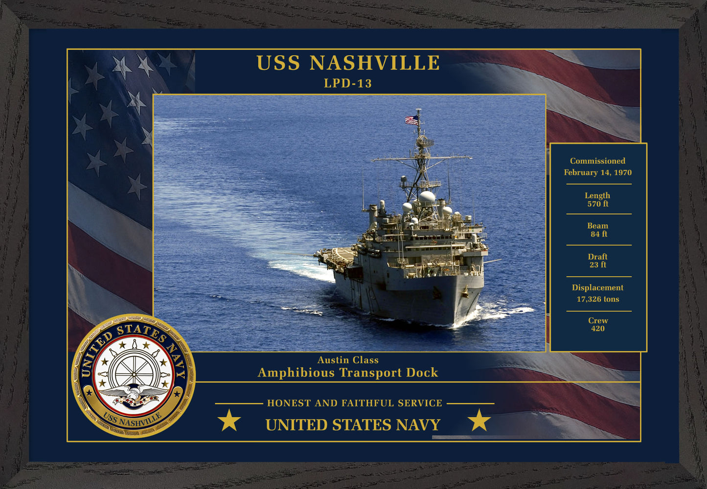 USS Nashville LPD-13 Framed Patriotic Photo