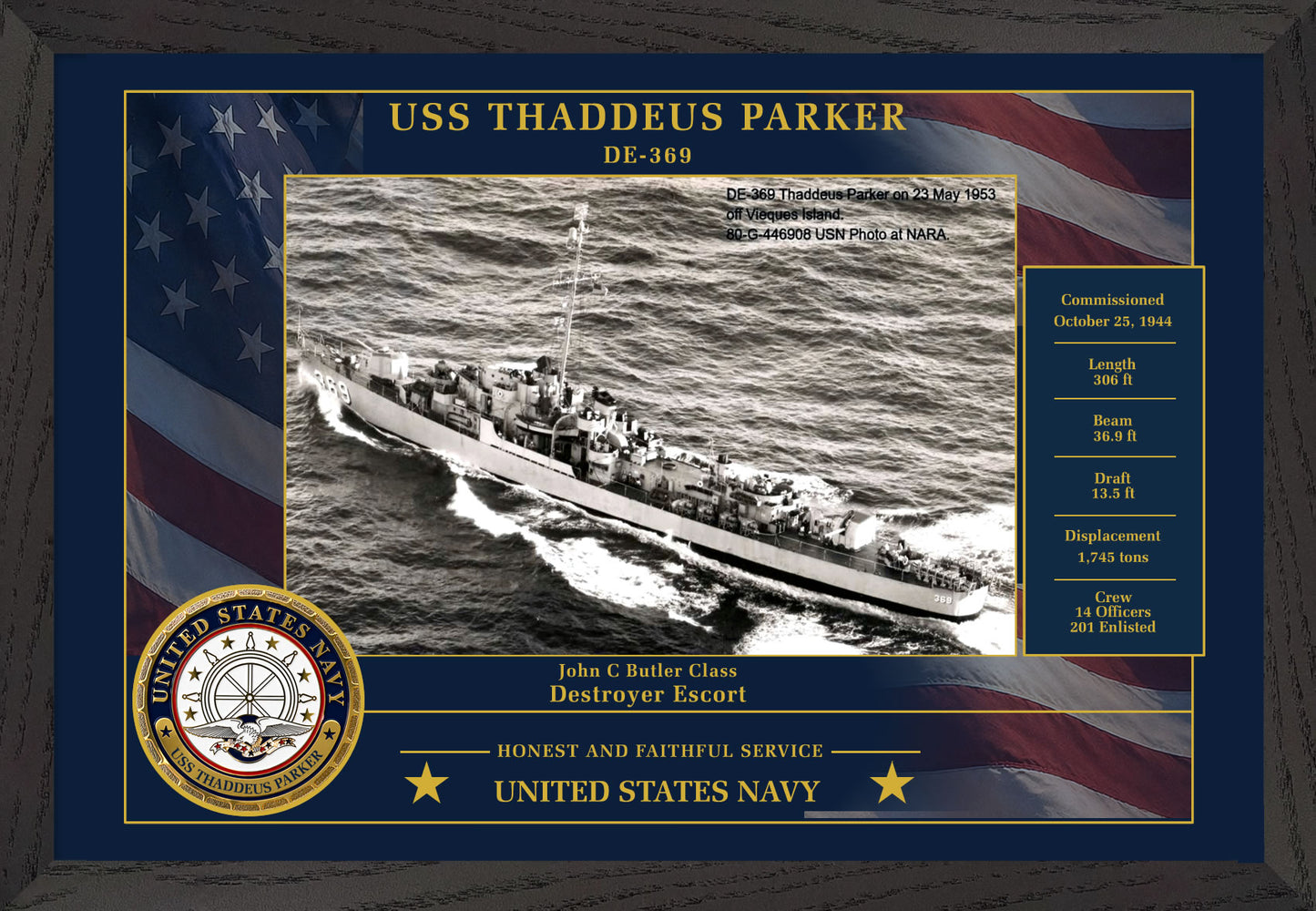 USS Thaddeus Parker DE-369 Framed Patriotic Photo