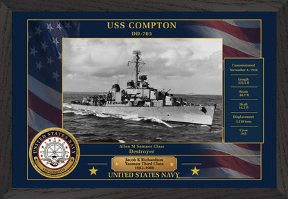 USS Compton DD-705 Framed Patriotic Photo
