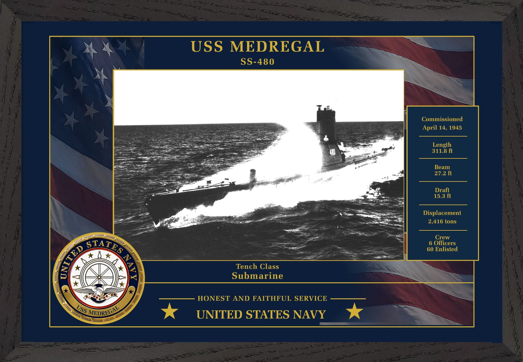 USS Medregal SS-480 Framed Patriotic Photo