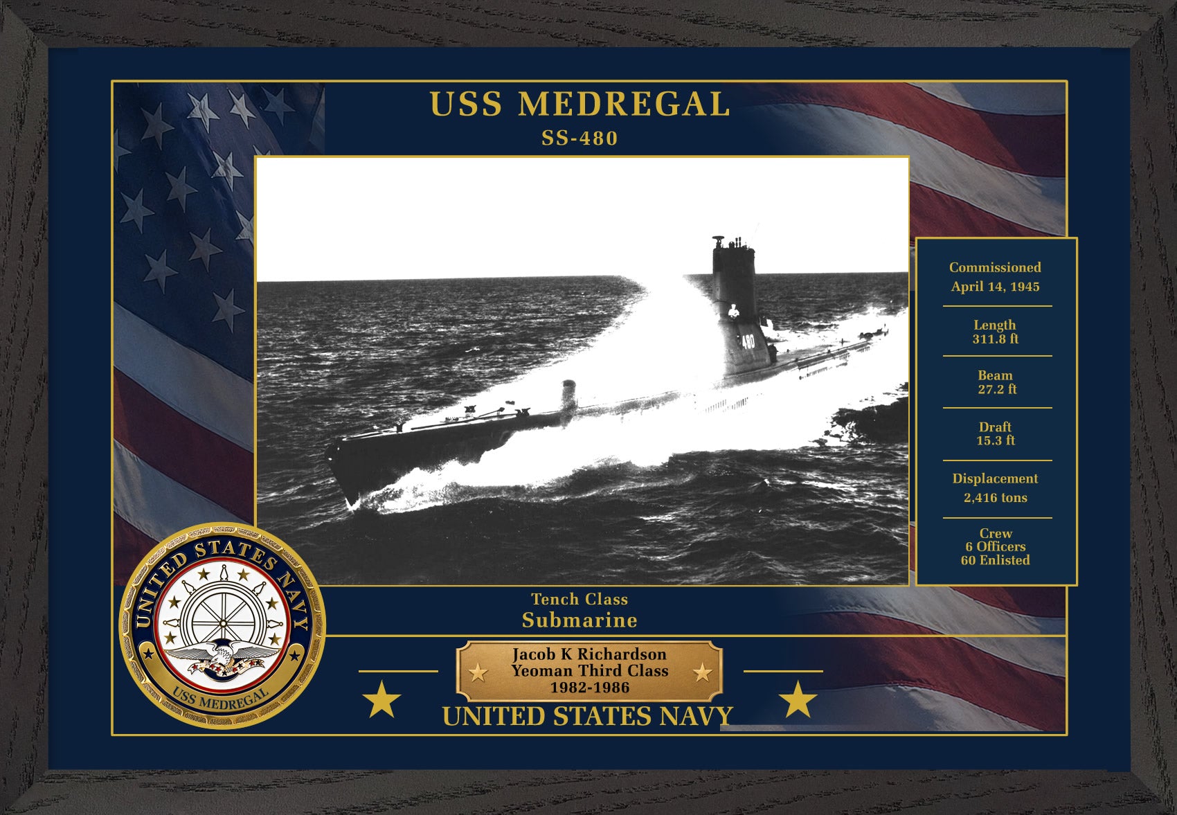 USS Medregal SS-480 Framed Patriotic Photo
