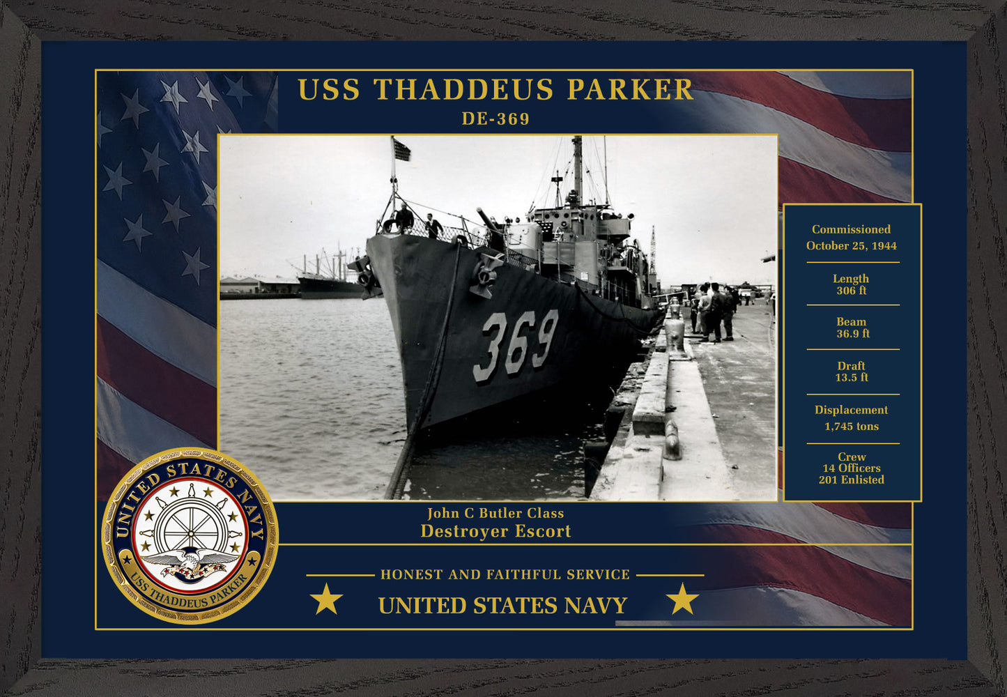 USS Thaddeus Parker DE-369 Framed Patriotic Photo