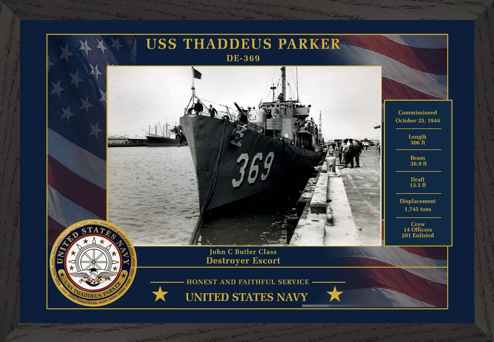 USS Thaddeus Parker DE-369 Framed Patriotic Photo