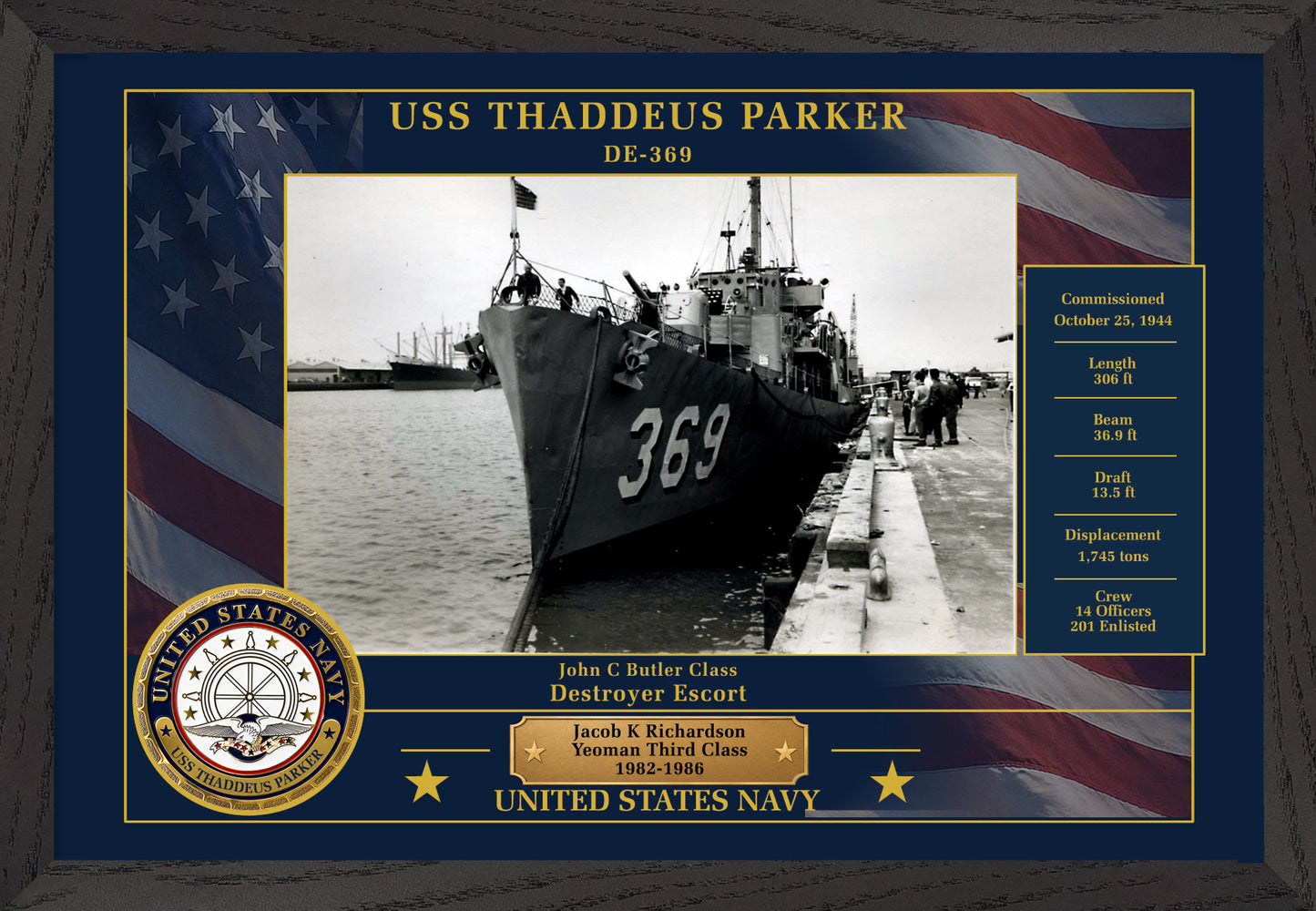 USS Thaddeus Parker DE-369 Framed Patriotic Photo