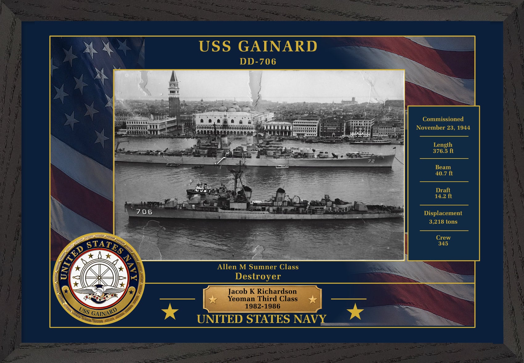 USS Gainard DD-706 Framed Patriotic Photo