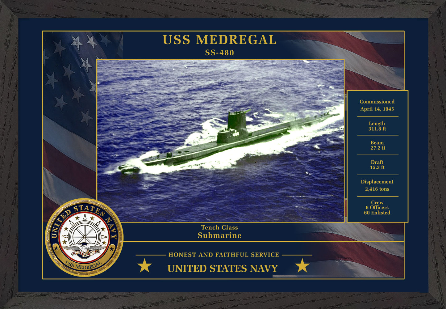 USS Medregal SS-480 Framed Patriotic Photo