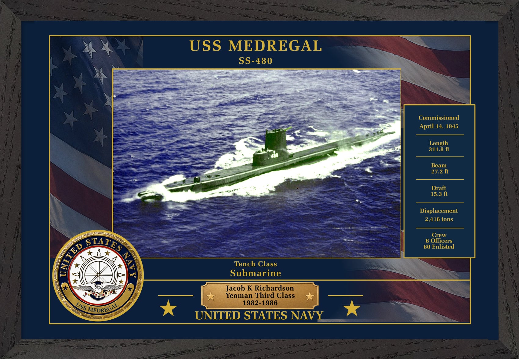 USS Medregal SS-480 Framed Patriotic Photo
