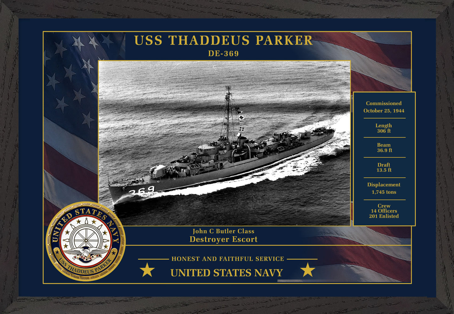 USS Thaddeus Parker DE-369 Framed Patriotic Photo