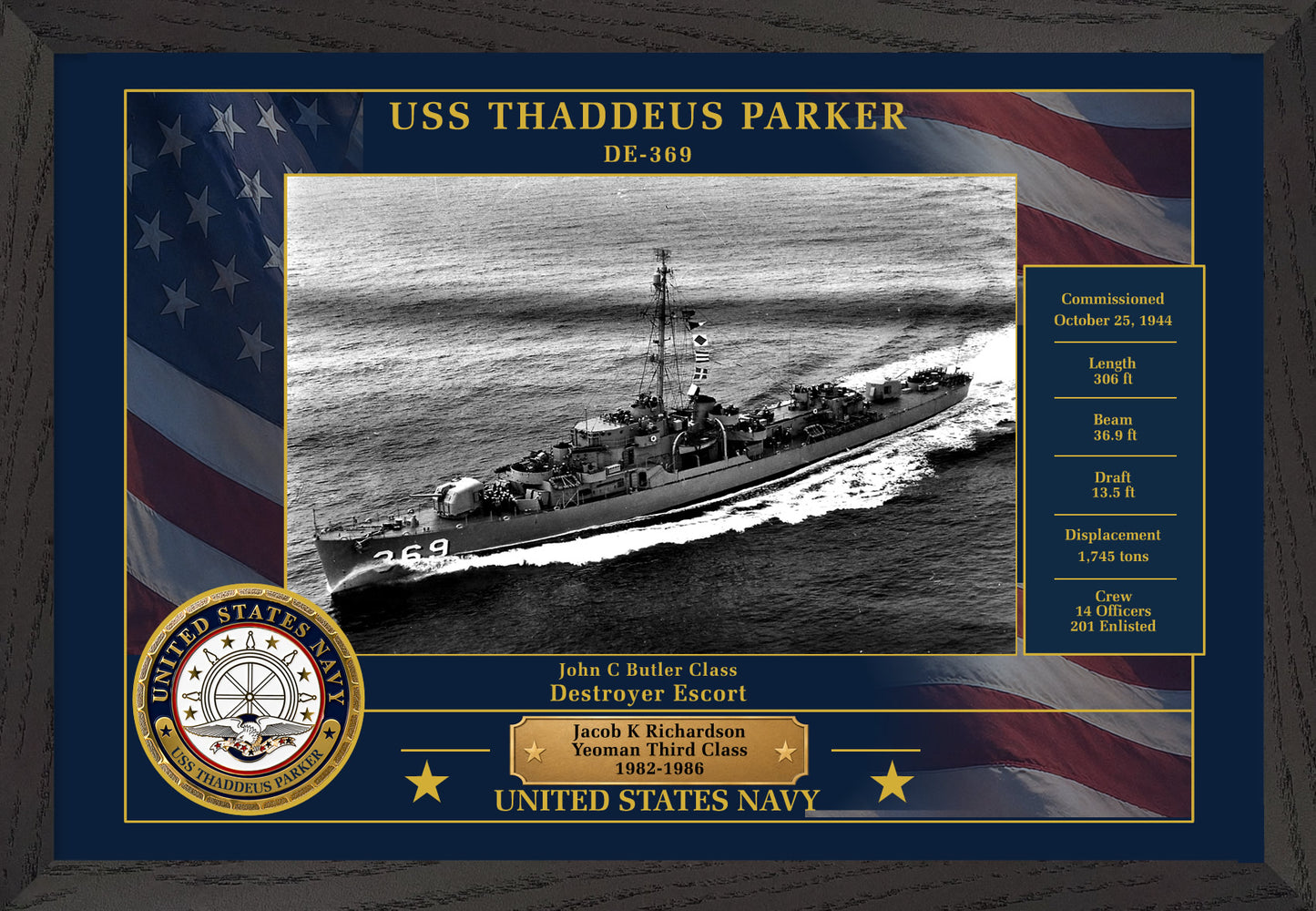 USS Thaddeus Parker DE-369 Framed Patriotic Photo