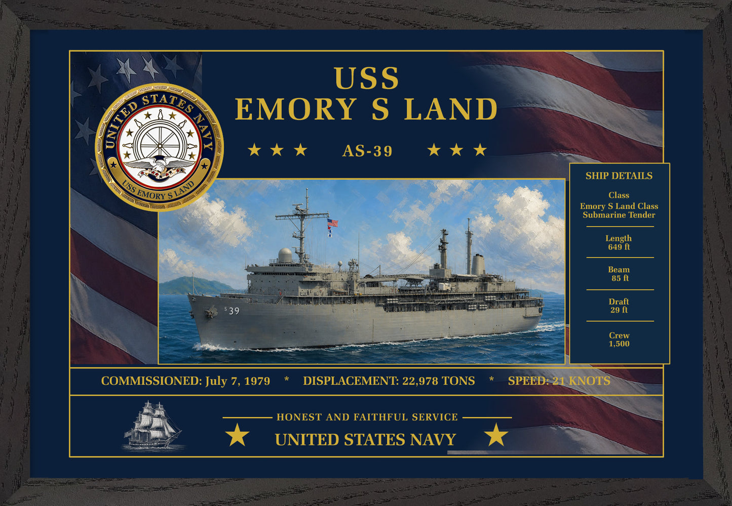 USS Emory S Land AS-39 Framed Patriotic Art