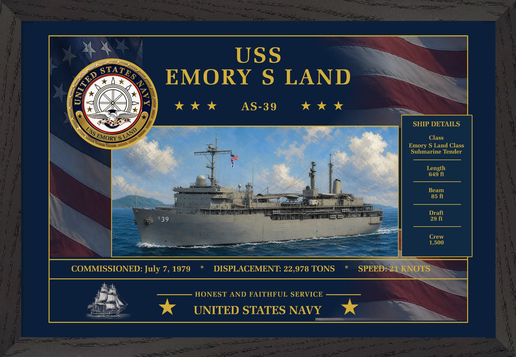 USS Emory S Land AS-39 Framed Patriotic Art