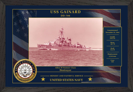 USS Gainard DD-706 Framed Patriotic Photo