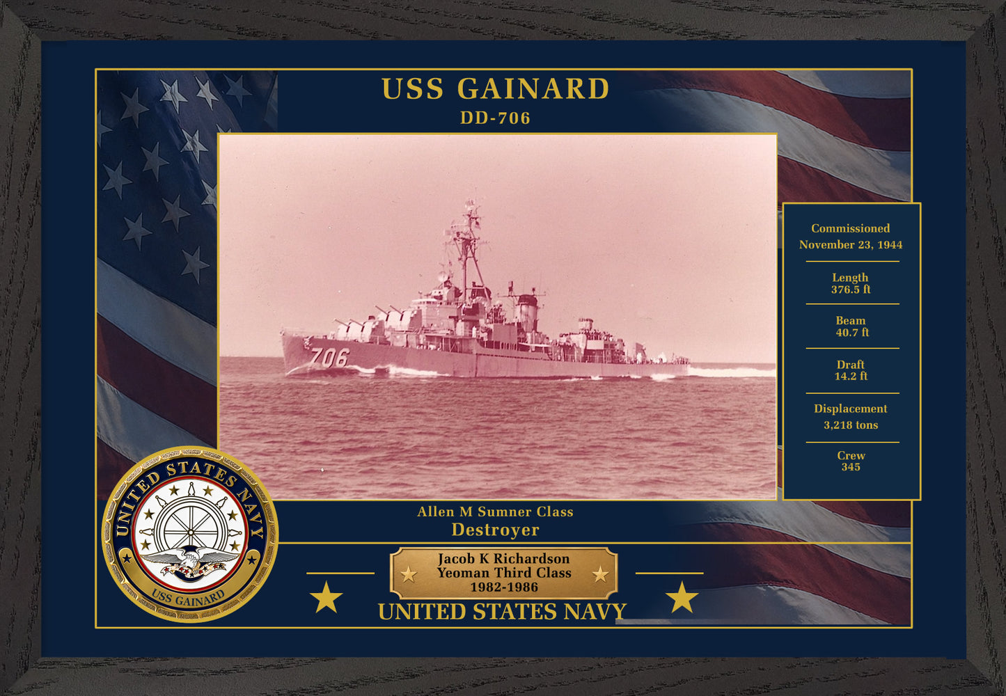 USS Gainard DD-706 Framed Patriotic Photo