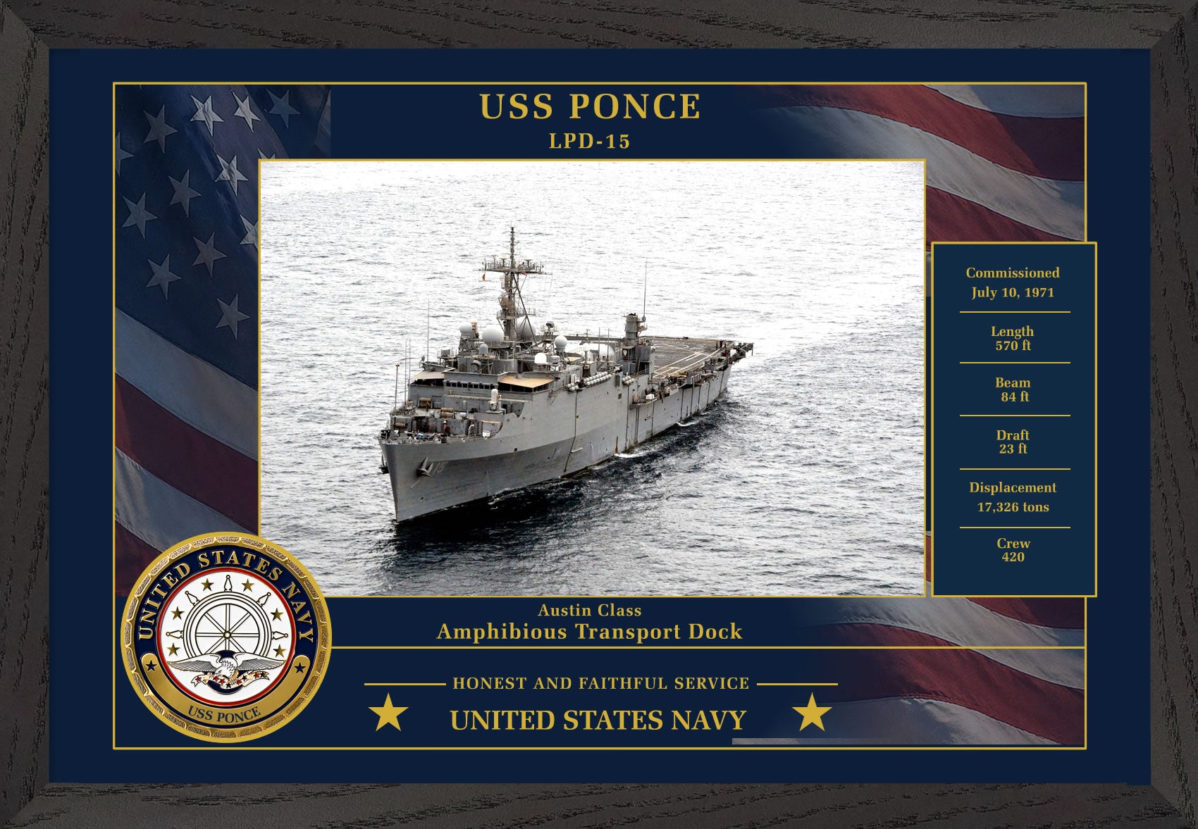 USS Ponce LPD-15 Framed Patriotic Photo