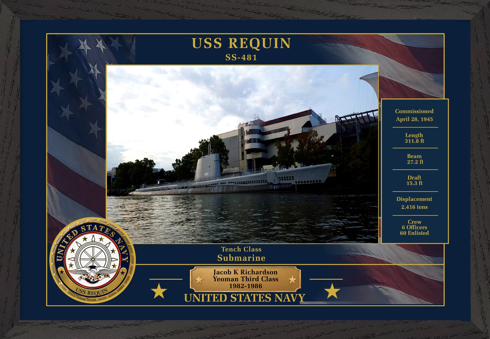 USS Requin SS-481 Framed Patriotic Photo