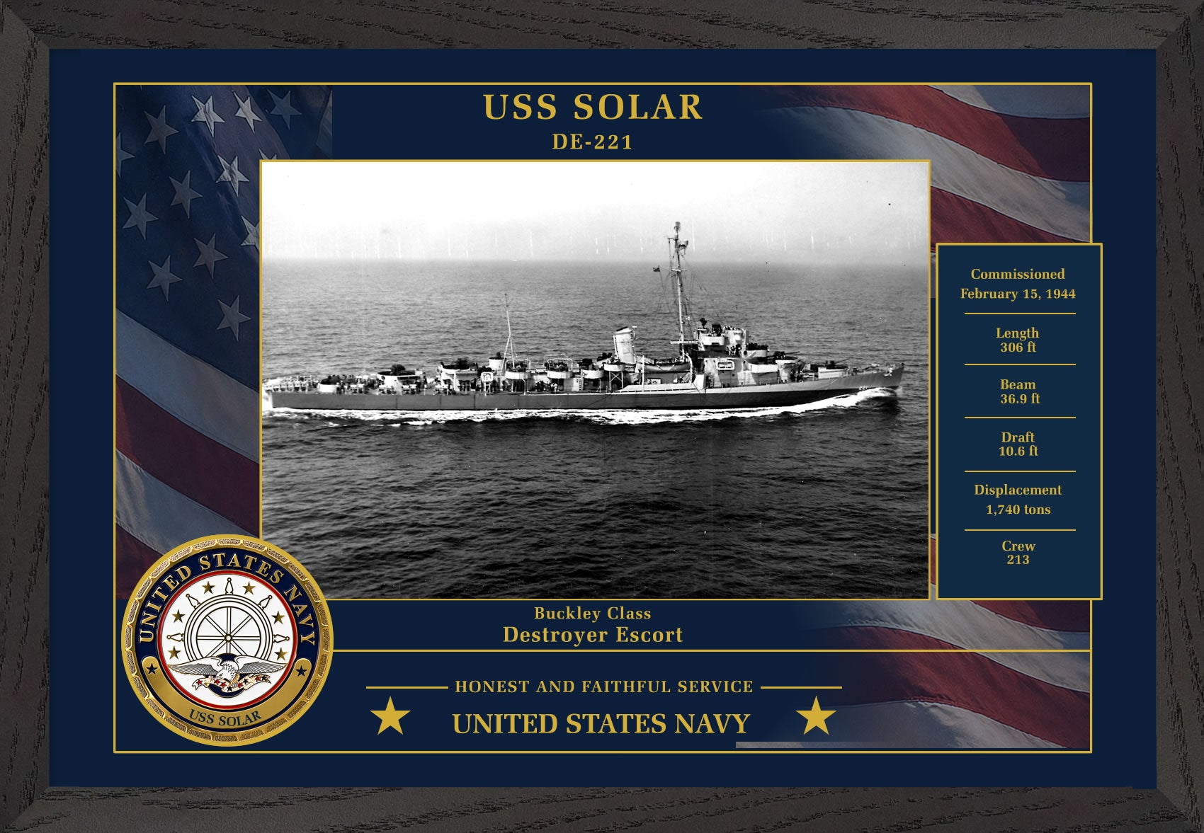 USS Solar DE-221 Framed Patriotic Photo