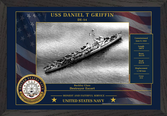 USS Daniel T Griffin DE-54 Framed Patriotic Photo