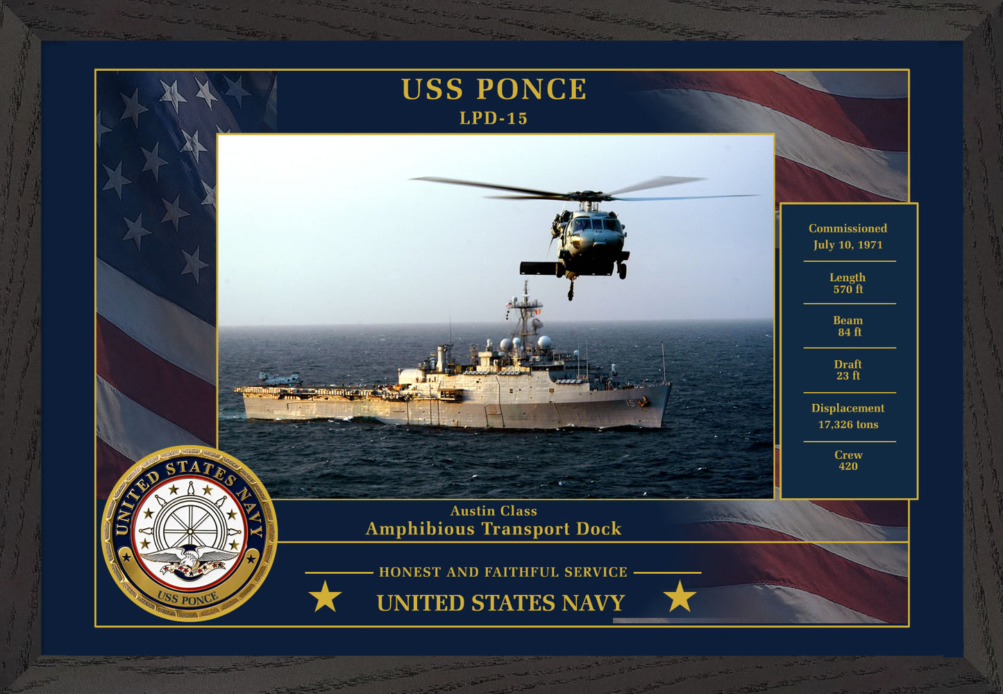 USS Ponce LPD-15 Framed Patriotic Photo