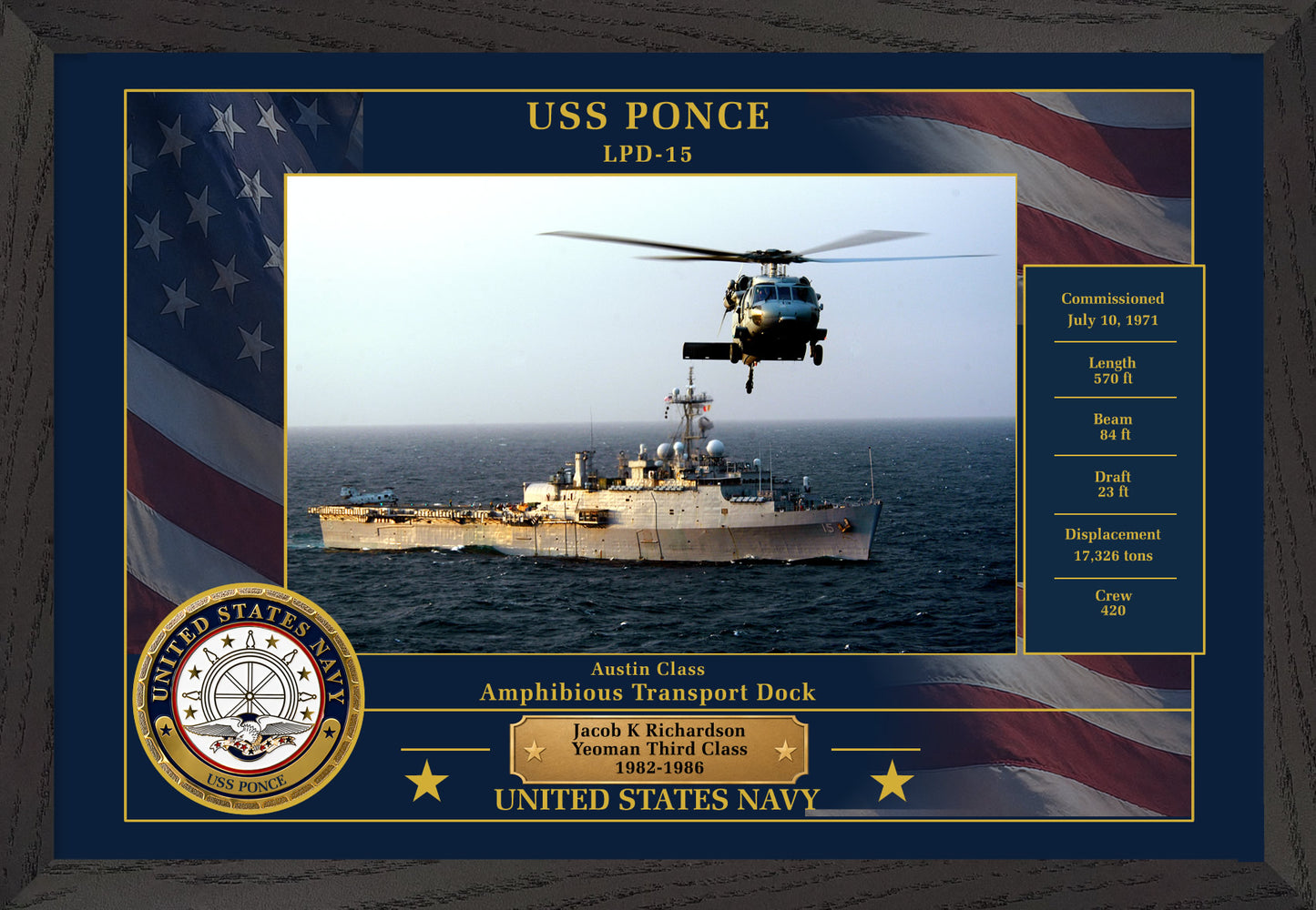 USS Ponce LPD-15 Framed Patriotic Photo