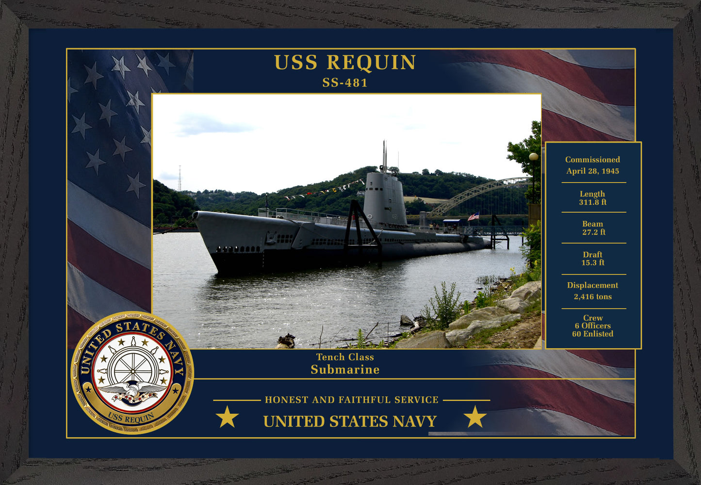 USS Requin SS-481 Framed Patriotic Photo