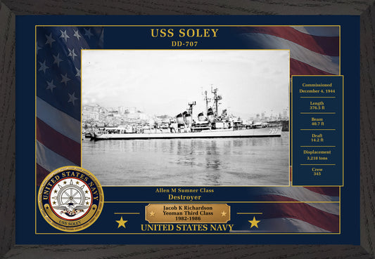 USS Soley DD-707 Framed Patriotic Photo
