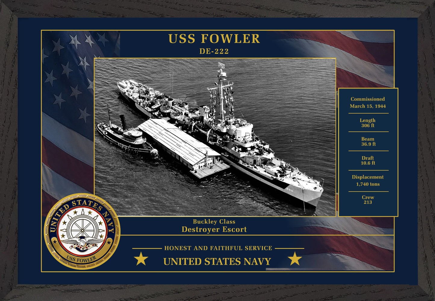 USS Fowler DE-222 Framed Patriotic Photo